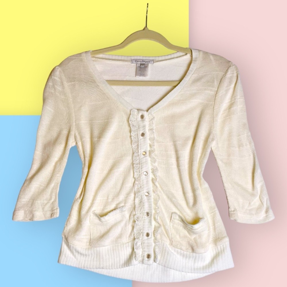 Costa Blanca beige cardigan with lace trim